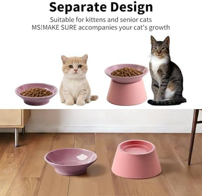 MS!MAKE SURE Cat Food Bowls Elevated - Ceramic Cat Water Bowls Whisker Friendly with Stand Tilted Non Slip Flat Detachable Anti Vomiting for Indoor Cats Pink Purple - Image 5