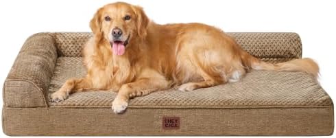 EHEYCIGA Extra Large Dog Bed Othorpedic, Memory Foam XL Dog Bed with Washable Removable Cover, Waterproof Pet Sofa Couch XLarge Size Dogs with Nonskid Bottom, 44x32x6.5, Camel by EHEYCIGA