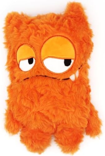 Monster Stuffed Squeaky Dog Toy, Crinkle Dog Plush Toy, Orange by HUGEME
