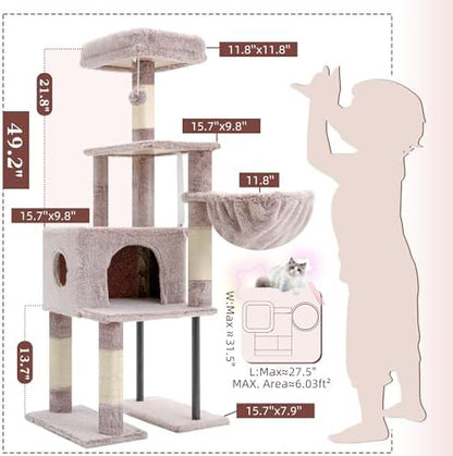 Heybly Cat Tree with Toy, 49.2 inch Cat Tower for Indoor Cats HCT200SMU - Image 3