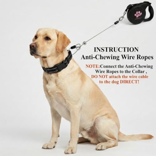 Chew Proof Retractable Dog Leash for Large Dogs, 16ft Heavy Duty Dog Lead with Anti-Chewing Steel Wire Rope, Tangle-Free 360° Swivel, One-Hand Brake & Lock, Black L - Image 2