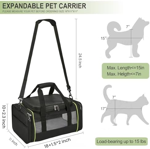 Black Expandable Pet Carrier for Cats/Dogs - Airline Approved, 2-Side & Height Extendable Design - Soft Sided Travel Bag(Black) - Image 4