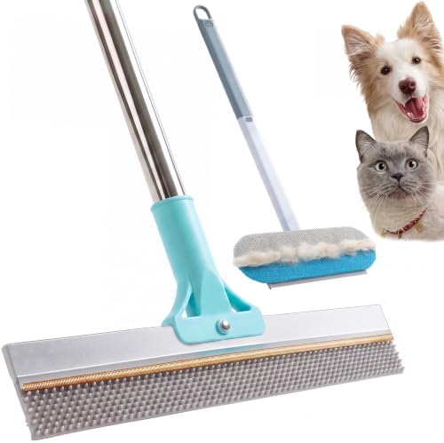 Carpet Rake for Pet Hair Remover, 54 Inch Adjustable Long Handle Pet & Human Hair Remover Tool Silicone Carpet Broom with 1 Lint Brush for Mats, Carpets, Couch and Furniture by Unknown
