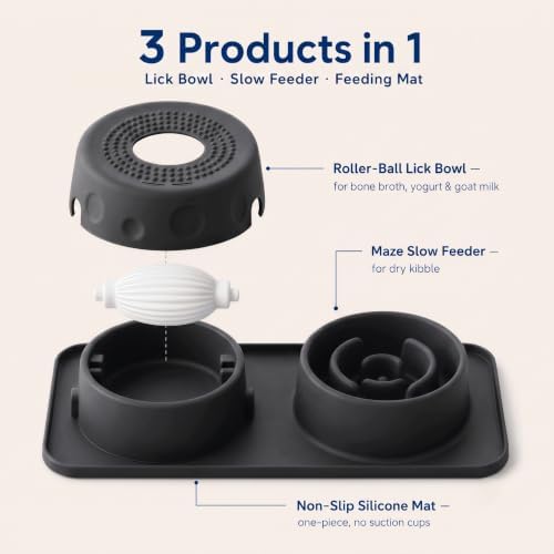 Silicone 2-in-1 Dog Slow Feeder & Lick Bowl Station,Black - Image 4