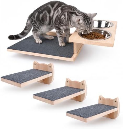 PatiencET Wall Mounted Shelves Cat Feeding Station with 3 Steps and 2 Bowls by patiencET