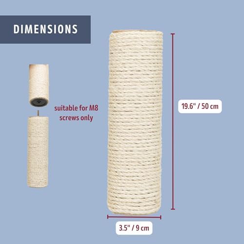 TRIXIE Replacement Sisal Post for Cat Scratching Posts, Backup Scratcher for Indoor Cat Furniture, Trees and Towers, 3.5 in x 19.7 in (9 cm x 50 cm) - Image 3