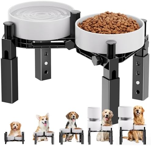 XIAZ Dog Bowl Stand Elevated Food Water Bowl Holder for Large Medium Small Sized Dog, Heights&Width Adjustable, Non-Slip, Durable, Elevated Feeding Bowl Stand for All Dogs Bowls (Stand Only) by XiaZPet
