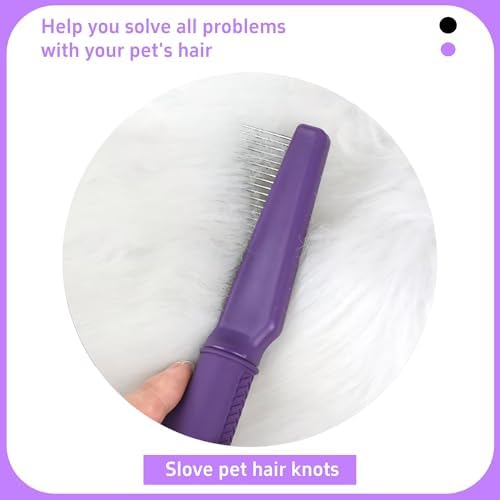 Pet Comb for Grooming Long Haired Cats & Dogs With Stainless Steel Metal Teeth for Shedding and Tangles, Non-slip & Anti-static rubber handle,Safe & Gentle Pet Grooming Comb - Image 3