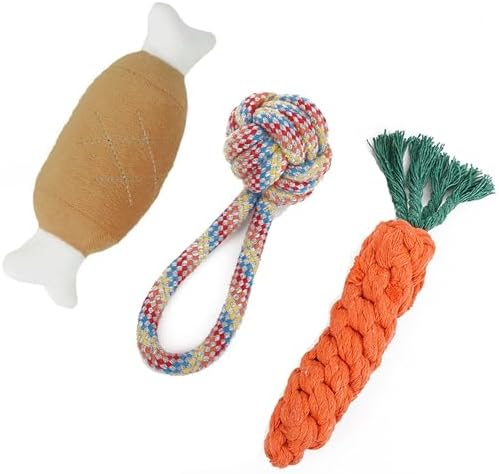 3PCS Natural Cotton Rope Toys for Small Dogs and Puppies, Dog Dental Care Chew Toys for Teething,Anxiety Relief, Helps Clean Teeth & Prevent Furniture Destruction(Chicken Leg Set) by Unknown