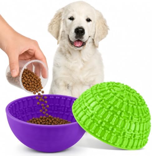 Patelai 2 Pcs Dog Lick Bowl, Slow Feeder Bowl for Dogs, Green, Purple, Bone by Patelai