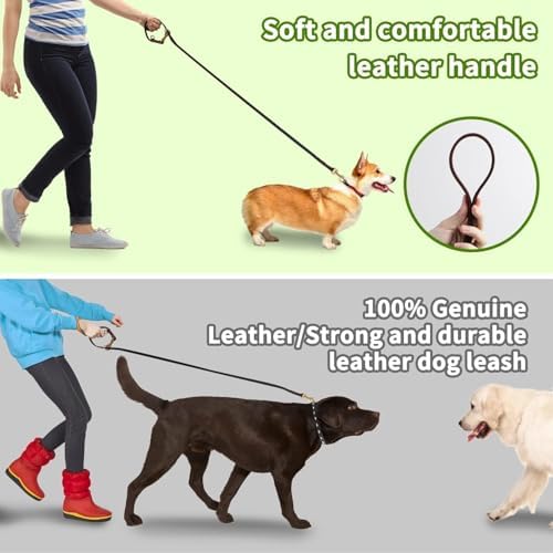 LWBMG Multi-Function Genuine Leather Dog Leash 8ft - Hands Free Double Ended Training Leash for Small Medium Dogs - Black - Image 7