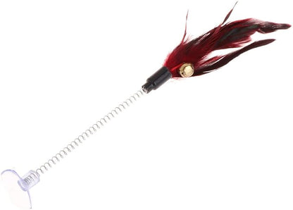 Forgun Cat Toys Feather Stick Spring Suction Cup Pet Teaser Funny Interactive Wand Pen