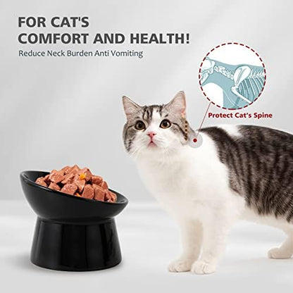 Raised Ceramic Cat Food Bowls – Tilted Elevated Anti-Vomit Cat Bowl – Whisker-Friendly Wide Shallow Feeding Dish – for Dry & Wet Food – Microwave & Dishwasher Safe - Image 3