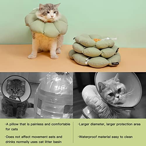 Cat Cone Collar,Cute Waterproof Cat Recovery Collar,Anti-Bite Lick Wound Healing Safety Elizabethan e Collar for Cats,Green Flower All-Season Style - Image 6