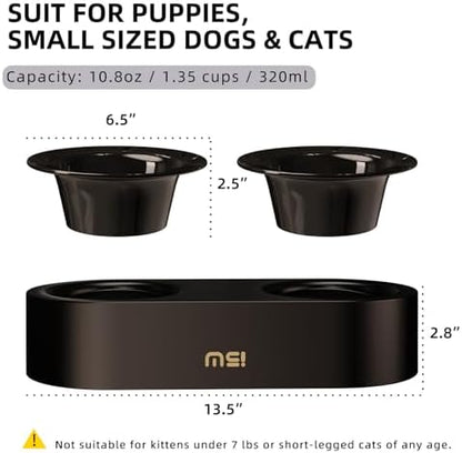 MS!MAKE SURE Raised Cat Bowls Set - Ceramic Dishes with Non-Slip Stand, 9° Tilted, Lead & Cadmium Free, for Small Dogs and Cats, 6.5" Wide - 2 x 320ML (10.8 oz), Black - Image 2
