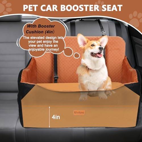 Vivifying Large Dog Car Seat for Back Seat, 4 in Cushion Booster Bed, Brown - Image 2