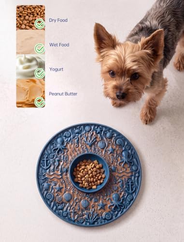 ZooZoo 2-in-1 Dog Lick Mat & Slow Feeder Bowl, Silicone Suction Cups, Blue - Image 6