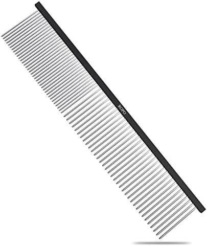 ROPO Dog Comb Tool for Removing Matted Fur - Pet Dematting Comb with Rounded Teeth and Non-Slip Grip Handle - Prevents Knots and Mats for Long and Short Haired Pets (Square handle, Black) by Petsupplies