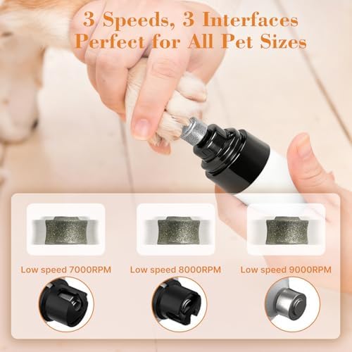 ahansi Dog Nail Grinder, 2026 Upgrade Quiet Dog Nail Grinder Cordless with LED Light & 3 Speeds, Quick USB Rechargeable Dog Nail Trimmer for Thick and Long Nails (1pc+2 Heads) - Image 4