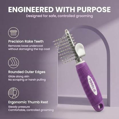 Poodle Dematting Fur Rake Comb Brush for Dogs and Cats - Long 2.5" Steel Safety Blades Metal Comb for Detangling Matted or Knotted Undercoat Hair - Image 3