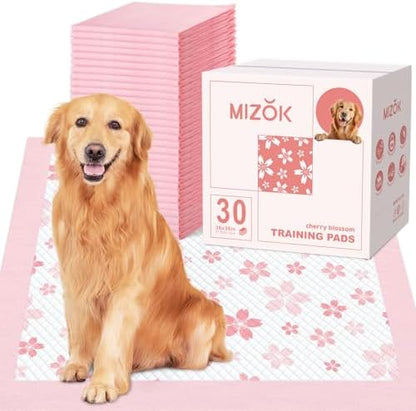 MIZOK Pink Puppy Pads with Adhesive Tabs Disposable Pee Pads 36x36in 30Ct by MIZOK