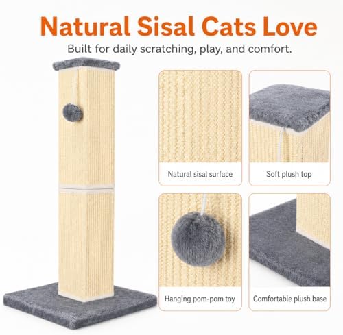 Cat Scratching Post for Indoor Cat, 32 Inch Large Cat Scratcher Grey - Image 4