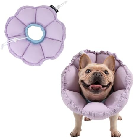 H HIDREAM Dog Cone Collar Stress-Free Recovery Cone Alternative: Adjustable Depth & Diameter for Wide-Neck Dogs (Pugs, Bulldogs, Bullies) Purple Flower XL-B by HHIDREAM