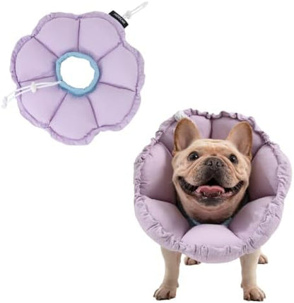 H HIDREAM Dog Cone Collar Stress-Free Recovery Cone Alternative: Adjustable Depth & Diameter for Wide-Neck Dogs (Pugs, Bulldogs, Bullies) Purple Flower XL-B by HHIDREAM