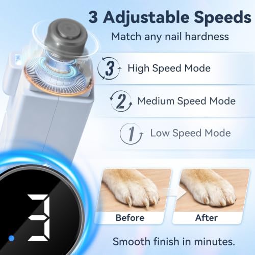 2-in-1 Quiet Electric Pet Nail Clipper & Grinder with Light for Dogs Cats (Blue) Dual LED Lights,3-Speed Grinder,Nail Clipping Splash Guard,Type-C Rechargeable,Quiet Design for Anxious Dogs & Cats - Image 5