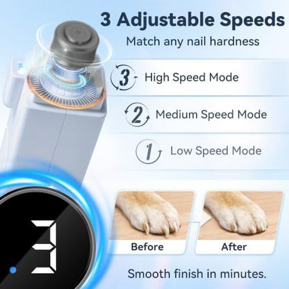 2-in-1 Quiet Electric Pet Nail Clipper & Grinder with Light for Dogs Cats (Blue) Dual LED Lights,3-Speed Grinder,Nail Clipping Splash Guard,Type-C Rechargeable,Quiet Design for Anxious Dogs & Cats - Image 5