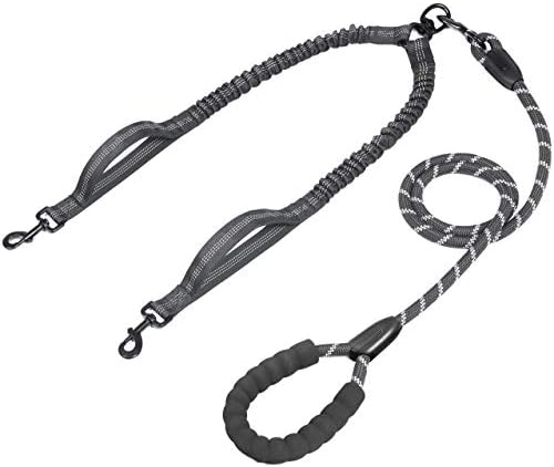 Double Dog Leash with Two Extra Traffic Handles, 18~120 lbs, Black by iYoPets