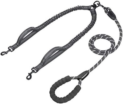 Double Dog Leash with Two Extra Traffic Handles, 18~120 lbs, Black by iYoPets