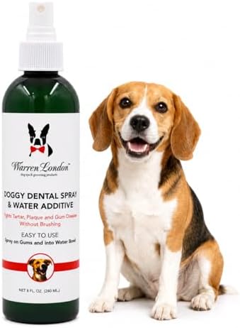 Warren London Doggy Dental Spray & Water Additive for Dogs & Cats, Fresh Breath Oral Care, Peppermint Honey Teeth & Gum Support, No-Brush Pet Mouth Spray, Made in USA, 8 oz by WarrenLondon