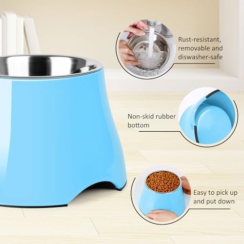 Dog Bowls,Cone Friendly Non Slip Single Dog Bowl with Stainless Steel Inner, Raised Bowls for Smll Dogs Spaniel Dogs Long Ear, High Capacity, S/1 Cup Aqua Blue - Image 4