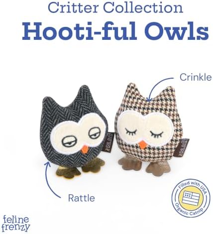 P.L.A.Y. PET Lifestyle and You Feline Frenzy HOOTIFUL Owls Plush Squeaky CAT Toy - Image 2