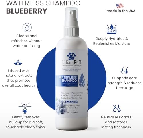 Lillian Ruff Waterless No-Rinse Dog Dry Shampoo Spray with Hydrating Essential Oils - pH-Balanced Dry Shampoo for Dogs - Clean, Condition, Detangle & Deodorize Dry, Sensitive Skin (Blueberry) - Image 2