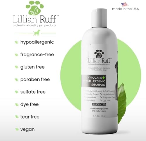 Lillian Ruff PRO Formula HypoCare+ Oatmeal Dog Shampoo | Clinically Tested Hypoallergenic Formula for Itch & Allergy Relief – Fragrance-Free with Aloe, Vitamin E & Pro-Vitamin B5 – Made in USA - Image 6
