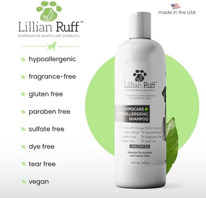 Lillian Ruff PRO Formula HypoCare+ Oatmeal Dog Shampoo | Clinically Tested Hypoallergenic Formula for Itch & Allergy Relief – Fragrance-Free with Aloe, Vitamin E & Pro-Vitamin B5 – Made in USA - Image 6