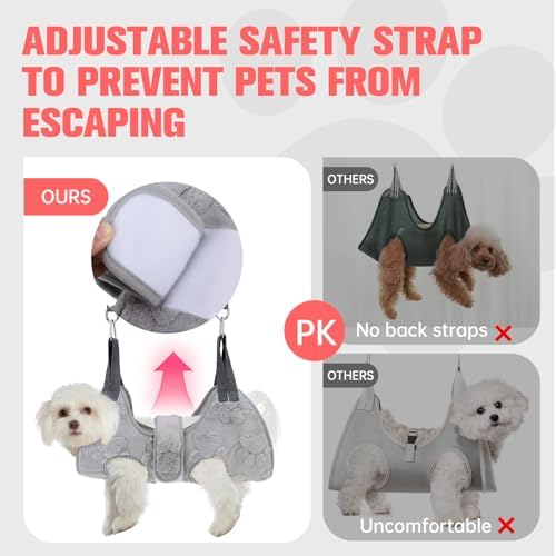 PAWCHIE Dog Grooming Hammock Harness for Dogs & Cats with Pet Nail Clipper Trimmer,Cat Hanger Sling for Trimming Clipping Nails,Warm Plush Dog Hammock Restraint Bag for Small Medium Large Dogs,Grey S - Image 4
