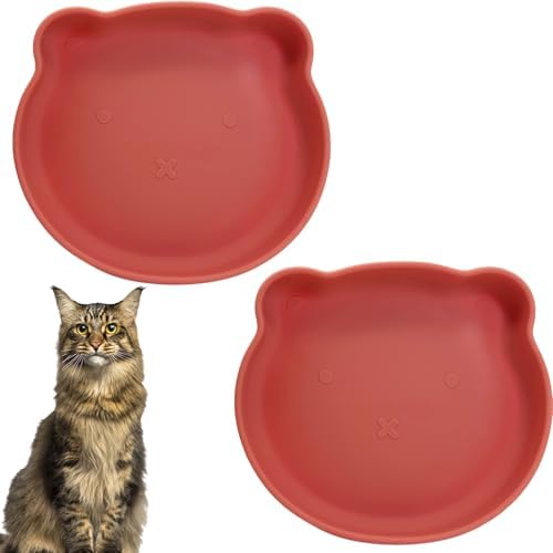2Pcs Silicone Cat Bowl with Suction Cup 7in Shallow Dog Food Dishes by Apatal
