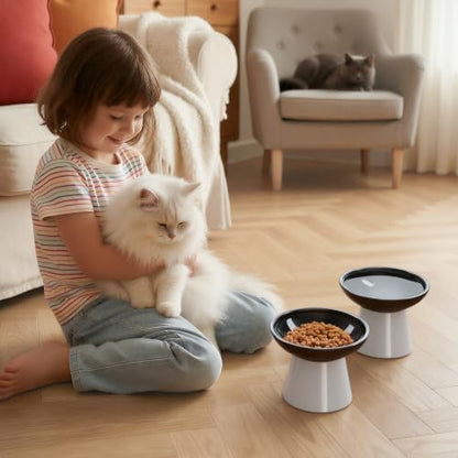 LoeJan Ceramic Cat Bowls, Elevated Cat Food and Water Bowls Set, Extra Wide and Raised Ceramic Bowls, Anti-Vomit Whisker-Free Pressure Cat Feeder for Kittens to Adult Cats - Image 7