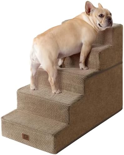EHEYCIGA Dog Stairs for High Bed 22.5" H, 5-Step Dog Steps, Camel by EHEYCIGA