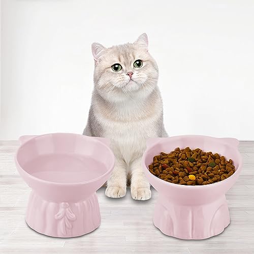 Elevated Cat Bowls 2-Pack, Ceramic Raised Cat Food & Water Dishes - Extra Wide & Shallow Whisker-Friendly Design, Anti-Vomit & Easy Digestion, Lead/Cadmium-Free, Microwave & Dishwasher Safe (Pink) - Image 7