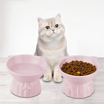 Elevated Cat Bowls 2-Pack, Ceramic Raised Cat Food & Water Dishes - Extra Wide & Shallow Whisker-Friendly Design, Anti-Vomit & Easy Digestion, Lead/Cadmium-Free, Microwave & Dishwasher Safe (Pink) - Image 7