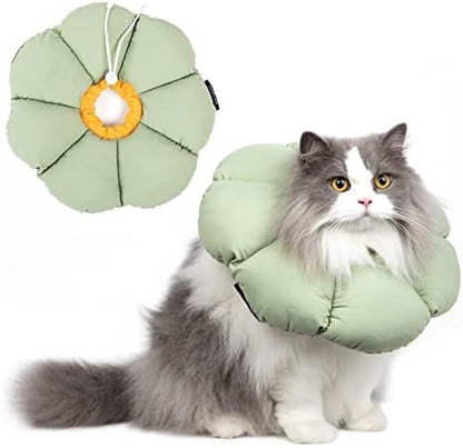 Cat Cone Collar,Cute Waterproof Cat Recovery Collar,Anti-Bite Lick Wound Healing Safety Elizabethan e Collar for Cats,Green Flower All-Season Style by HHIDREAM