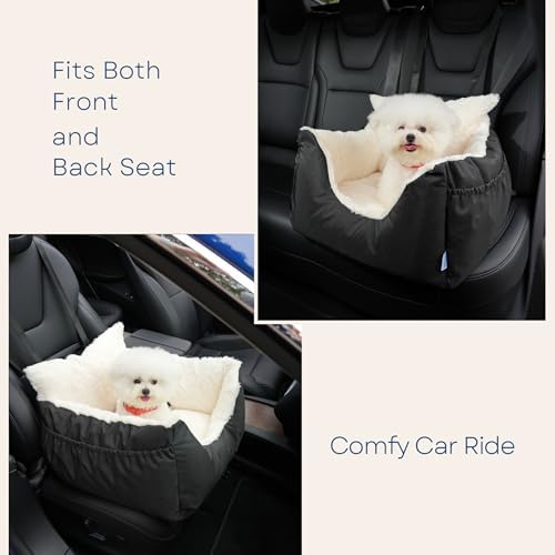 Milk and Soda Small Dog Car Seat Bed for Small Dogs Under 20 LBS with 2-Sided Pillow, Side Pockets, Clip on Leash, Machine Washable Cover, Pet Carseat Travel Carrier, Black, Small - Image 3