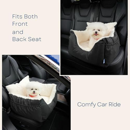 Milk and Soda Small Dog Car Seat Bed for Small Dogs Under 20 LBS with 2-Sided Pillow, Side Pockets, Clip on Leash, Machine Washable Cover, Pet Carseat Travel Carrier, Black, Small - Image 3