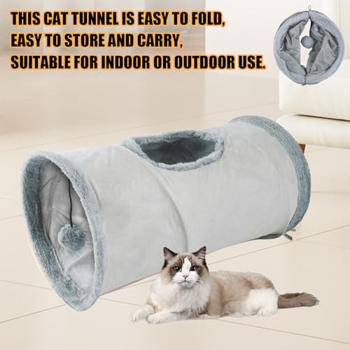 Cat Tunnel,Indoor Cat Play Tube Toys with Play Ball,Durable Collapsible Rabbit Hideaway Tunnel for Kitten,Bunny, Guinea Pig, Rat, Hamster, Ferret, Chinchilla (Grey) - Image 3