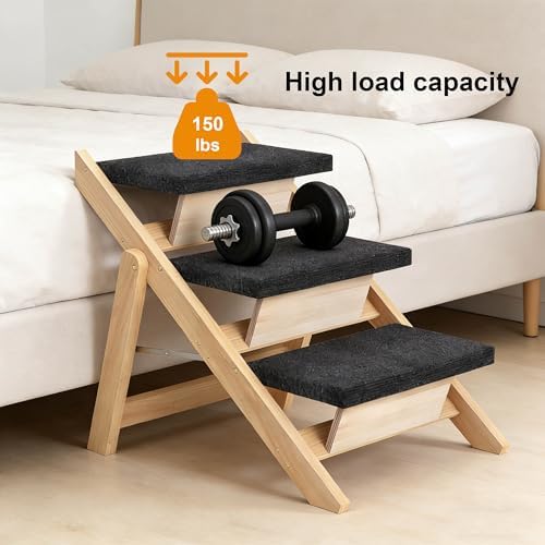 Dog Ramp for Bed,2-in-1 Foldable Dog Steps for Small Pets to Get on Bed,Couch,Car,17" Wide Hold up to 150lb, Adjustable Foldable Ramp (Natural-2-in-1, 17" Wide) - Image 5