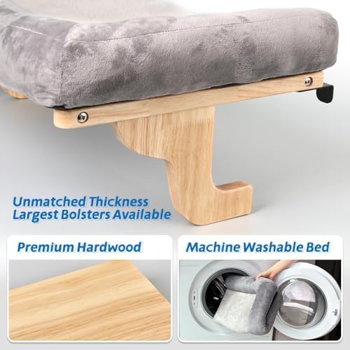 Zakkart Cat Perch for Windowsill with Bolsters (Natural Wood/Gray, L) - Image 4